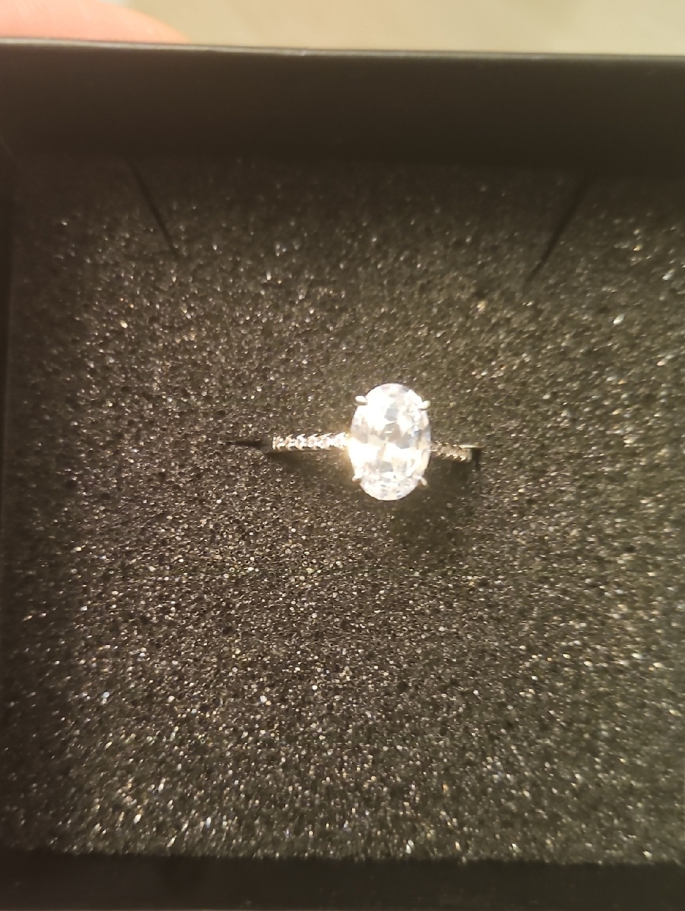 Delicate Oval White Stone Solitaire Ring - Classic Women Jewelry size 8
